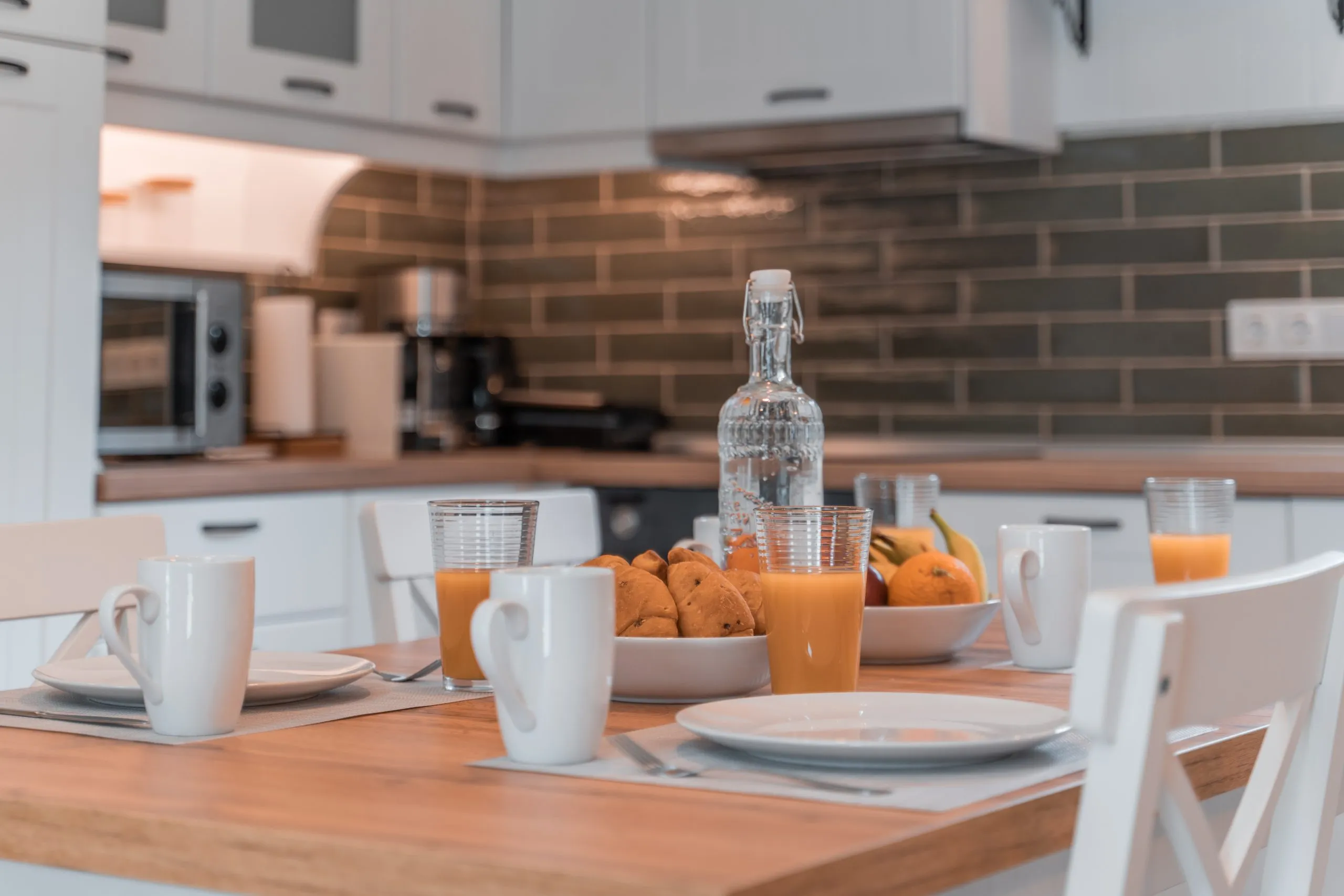 Breakfast served on the kitchen table
